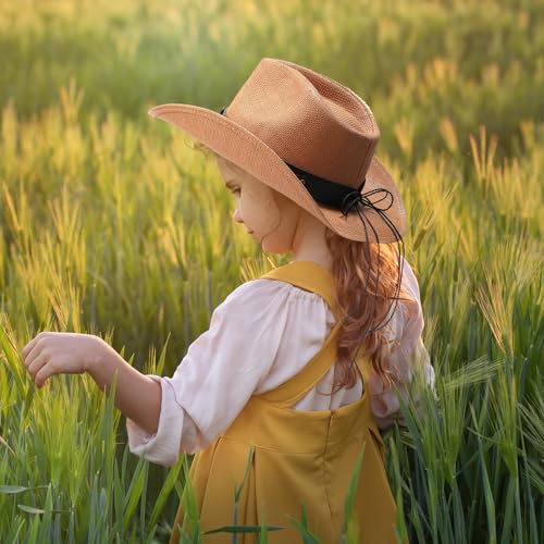 Image of JaGely 6 Pcs Men's Women's Straw Cowboy Hat Adjustable Western Cowgirl Classic Retro Woven Cowboy Hat with Wide Brim