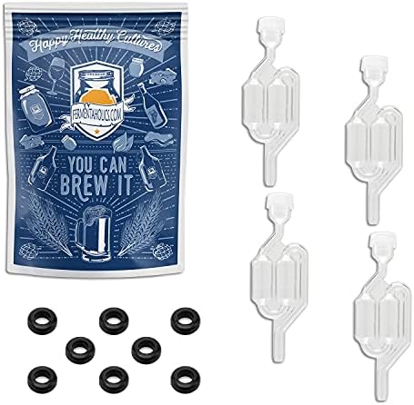 S-Shaped Airlocks With Grommets Set – 4 Airlocks And 8 Grommets – Home Fermentation Essential – Airlock For Homemade Wine, Beer, Cider, Kimchi, Sauerkraut – Preserving, Brewing, Fermenting
