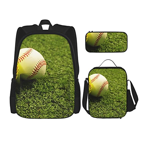 Sac d'école pour enfants baseball ado noir avec trousse et lunchbox