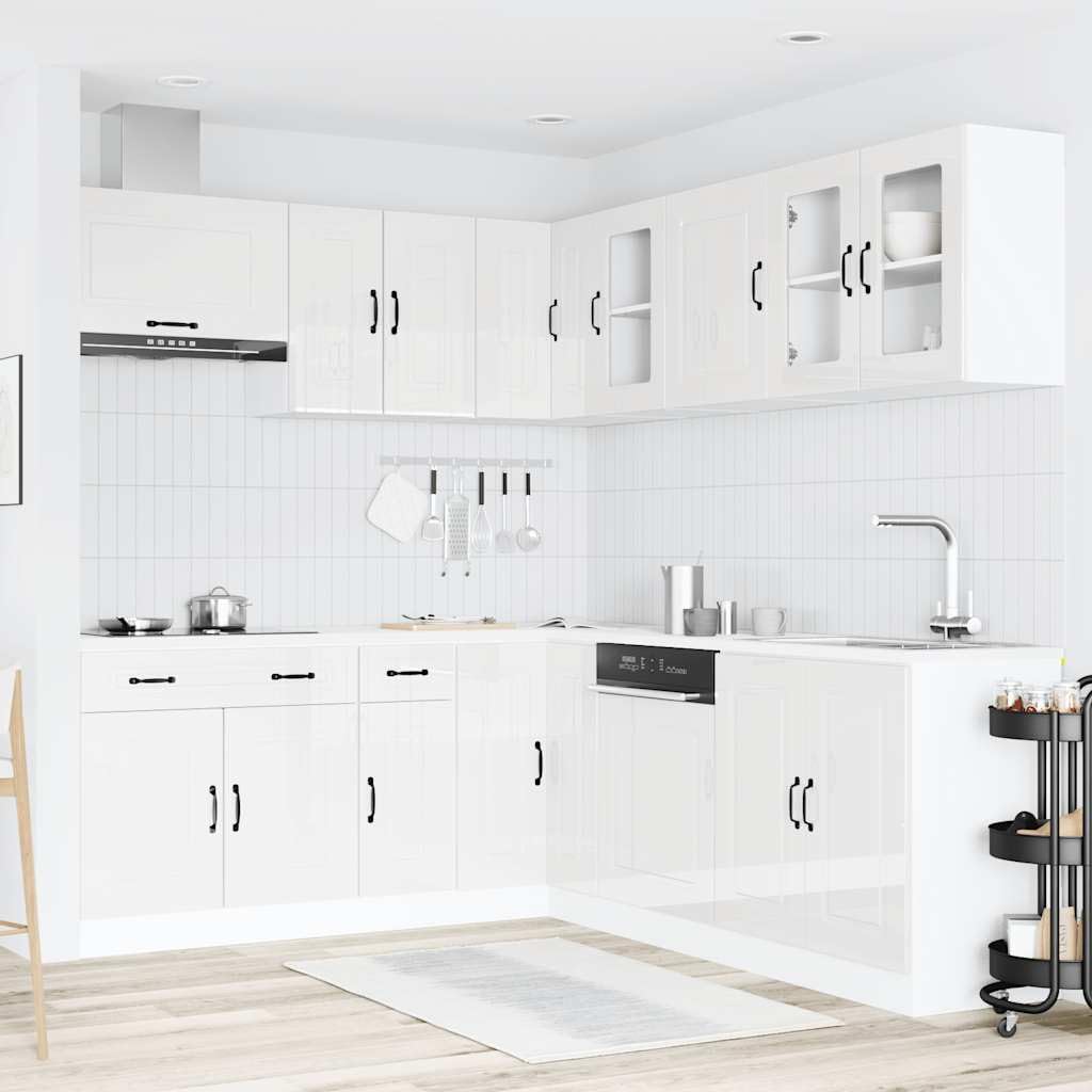 11-TLG Küchenzeile Kalmar Hochglanz-Weiß Küchenschrank Set | Modulares Küchenmöbel Set für Küche und Essbereich aus robustem Holzwerkstoff mit viel Stauraum.