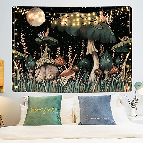 Boniboni Trippy Mushroom Tapestry Moon And Stars Tapestry Snail Tapestry Fantasy Plants And Leaves Tapestry Wall Hanging For Room(51.2 X 59.1 Inches) #TOP1