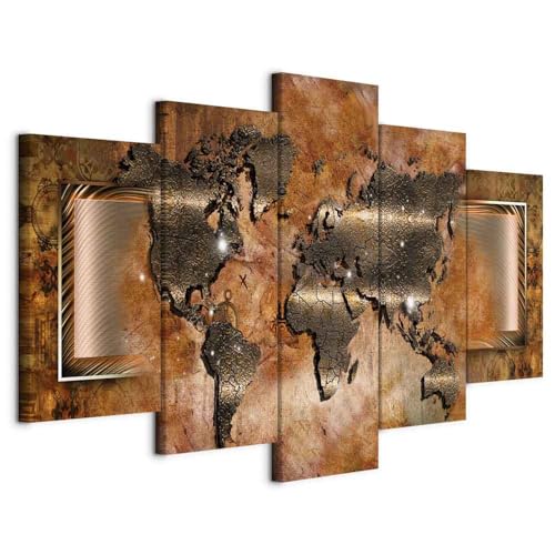 B&D XXL - Leinwand Bilder Weltkarte 200x100 cm Vlies Leinwandbild 5 tlg...