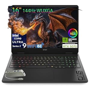 HP OMEN 16″ 144Hz WUXGA Slim Gaming Laptop, Intel 16-Core Ultra 9 285H, GeForce RTX 5070 Computer, 32GB DDR5 RAM, 1TB PCIe SSD, AI Boost, WiFi 6E, RGB Backlit KB, FHD Webcam, Windows 11, Type-C Hub