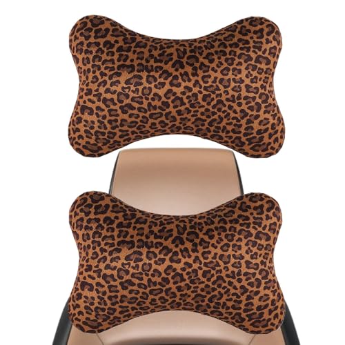 Cojín cervical para coche con estampado de leopardo, juego de 2 piezas | cojines ajustables para automovilistas, pasajeros, adultos, viajeros, viajes largos, reposacabezas cómodo para viajes y t