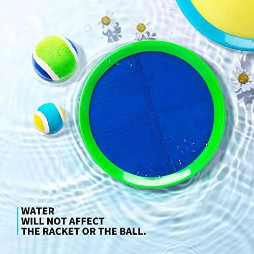 INPODAK Toss and Catch Ball, Ball Catcher Game, Bat and Ball for Kids, Sticky Balls Game Garden Yard, Christmas Birthday Gift for Boys Girls 2 Sets( 4 Ball, 4 Paddles) Blue Yellow