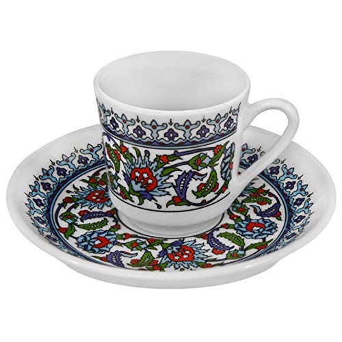 Tazas cafe, Taza de café turca y griega Plus Plato de porcelana delgada con pintura a mano auténtica con estilo…