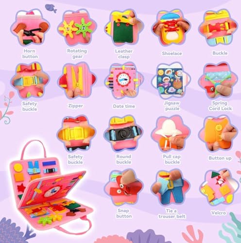 Image of 12 In 1 Toddler Busy Binder educational with fun Book For Toddlers 1-4 Years (Pink)