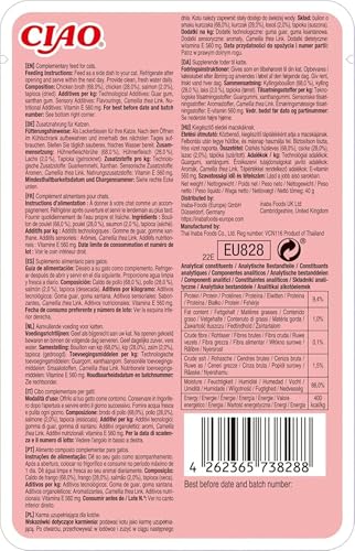INABA Ciao Broth Katzenfutter Nass 88% Feuchtigkeit und Vitamin E, Premium Katzensuppe mit Huhn & Lachs 40 g (1er Pack), 100% natürliches Fleisch, Getreidefrei, Zuckerfrei