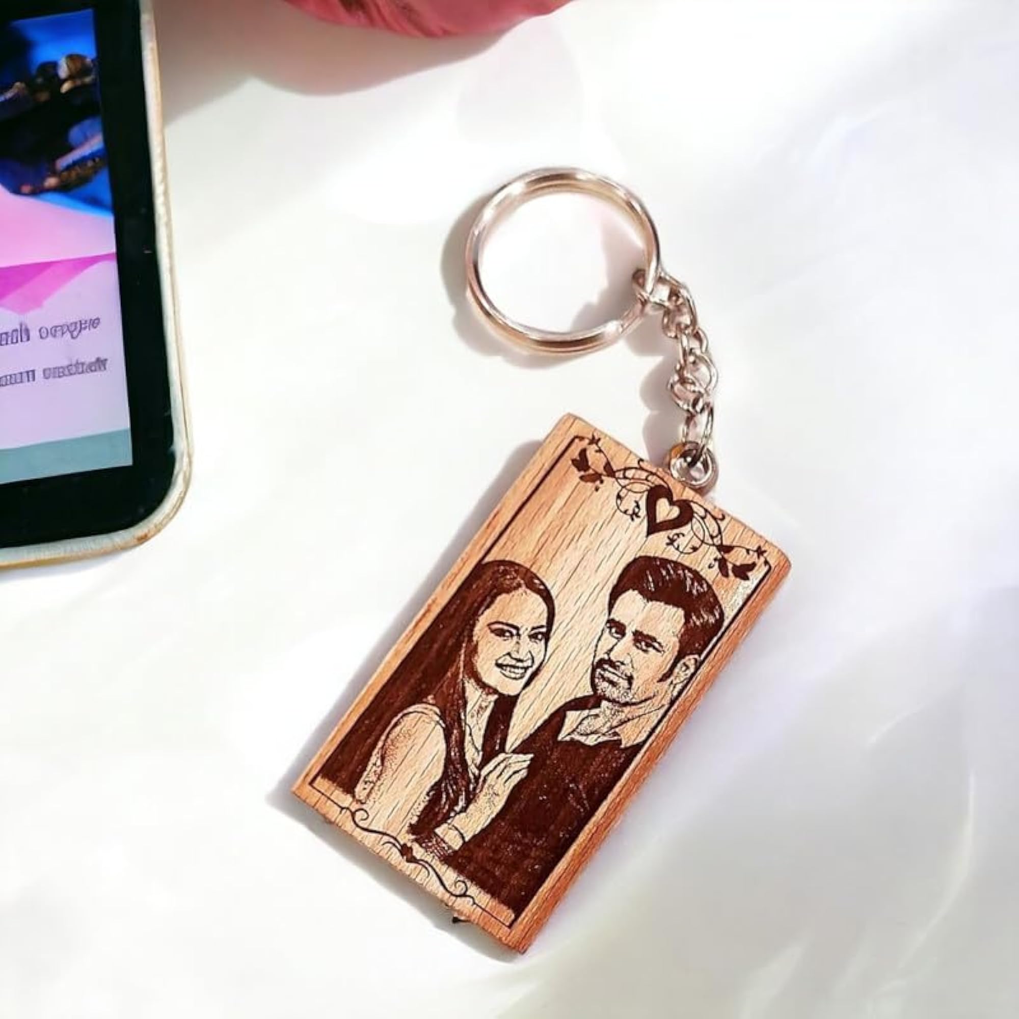 Wooden Engraved Photo Keychain, Personalized Gift