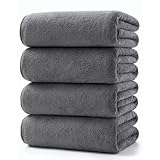 Lumimi バスタオル ふわふわ ホテル仕様 大判 瞬間吸水 70*140cm 4枚セット マイクロファイバー グレー 強い吸水速乾 肌触り