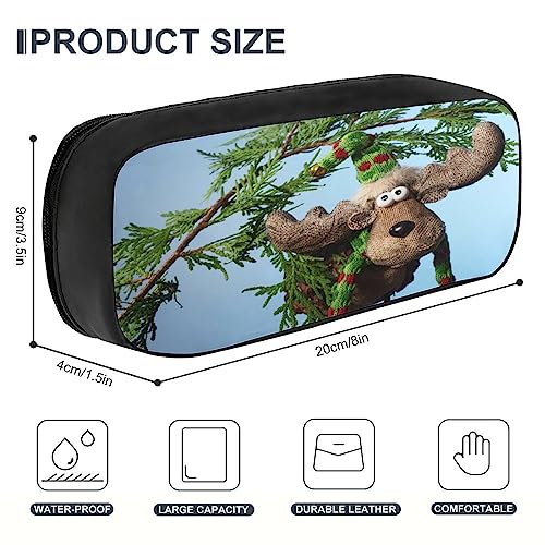 Fionel Moose Pu Leather Quad Pen Case Zipper Pencil Pouch Holder For Pens Case Office Storage Box Organizer Pen Bag(8×1.5×3.5 In) #TOP1