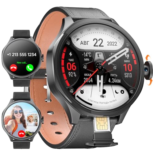 W & O Smart Watch for Men with SIM Card and Camera Android Smartwatch Phone 1.73 AMOLED 180 Rotating Camera 3GB+32GB Call & Text Without Phone GPS Fitness Tracker Sleep Monitoring (Black)