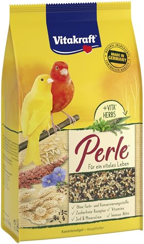 Vitakraft Kanarien Perle Futter für Kanarienvögel mit Vitaminen und Mineralien mit Getreide und Leinsaat ohne Zusatz von Zucker (1x 1kg)