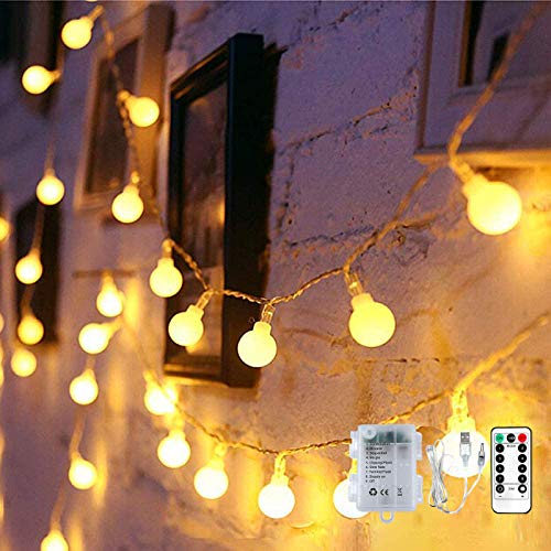 Fairy Lights 50Ft 120LED Led Warm White String Lights USB or Battery Operated with Remote Control Timer for Bedroom Home Wedding Indoor Outdoor Decor, 8 Lighting Modes, Waterproof