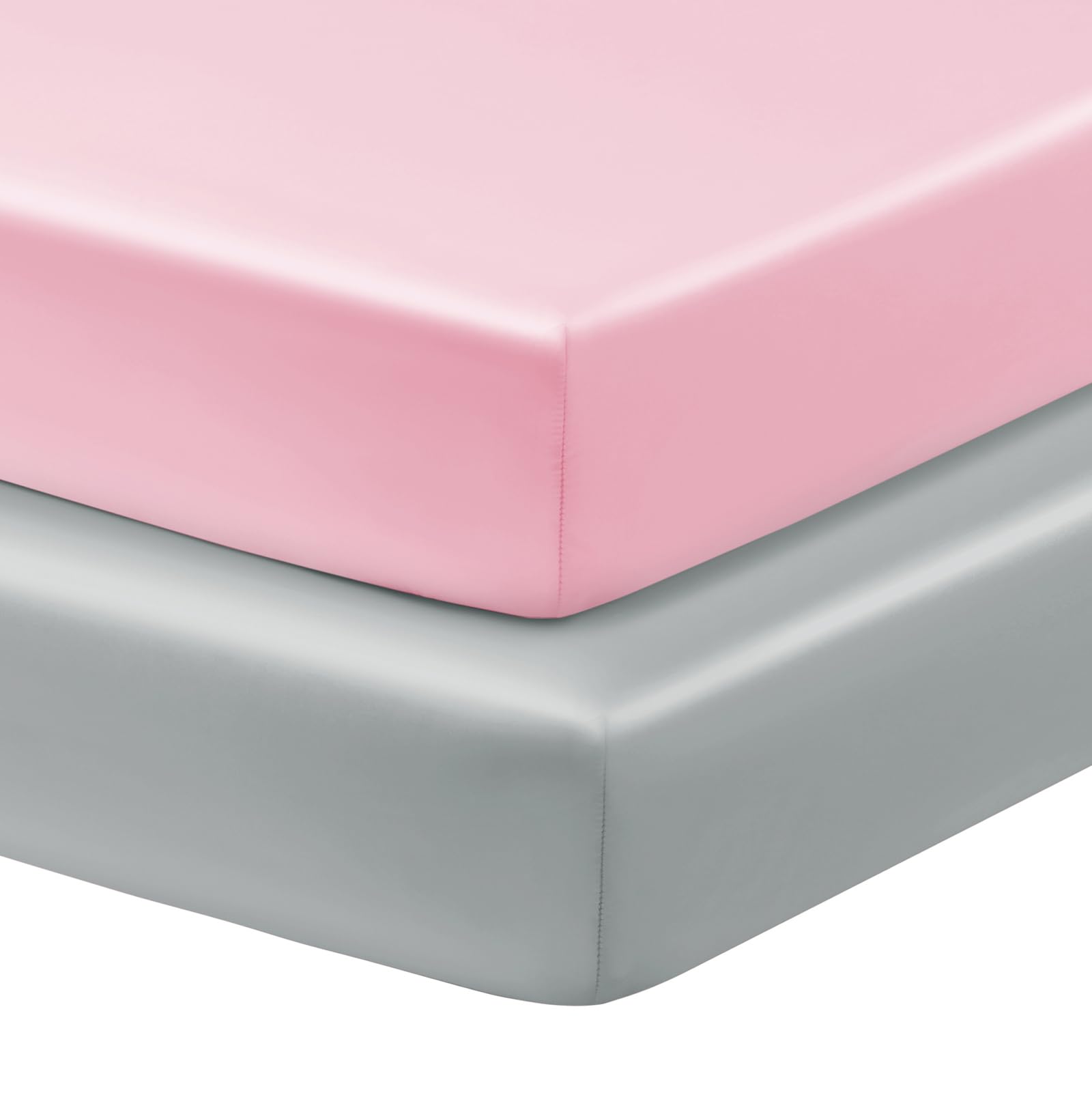 Horbaunal 2 Pack Satin Pack n Play Sheets for Baby with Sensitive Hair and Skin, Silky Mini Crib Sheets 38" x 24" x 5", Soft Playard Sheet Protector Baby Mattress Sheet, Blush Pink & Grey