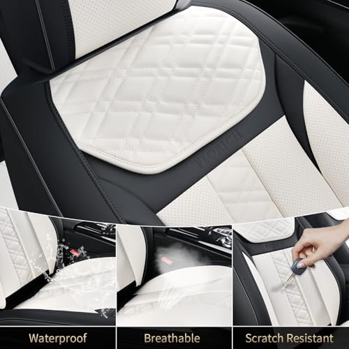 Image of FLORICH Seat Covers, Front Seat Covers 2 PCs, Automotive Seat Cover for Cars, Luxury Leather Universal Seat Cover Accessories Fit for Most Cars SUV Truck Sedans(White)