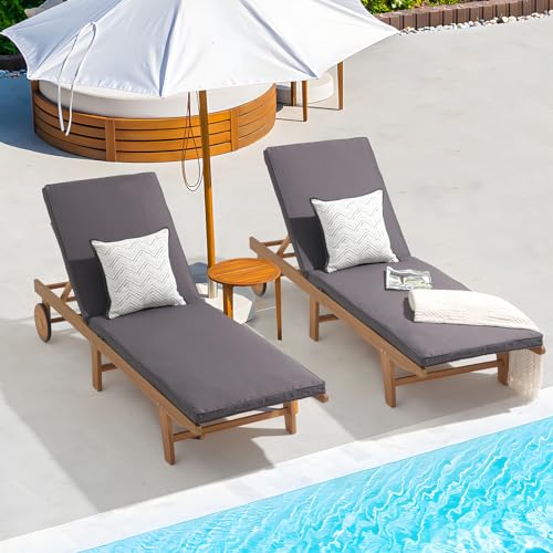 Image of Patiorama Patio Acacia Wood Chaise Lounge Chair of 2,Pool Chair, Dark Grey
