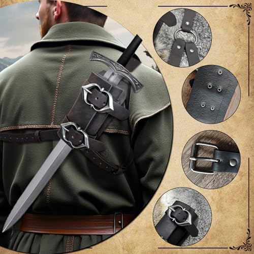 hiifeuer medieval faux leather back sword frog vintage adjustable sword holster middle ages back sword sheath holster