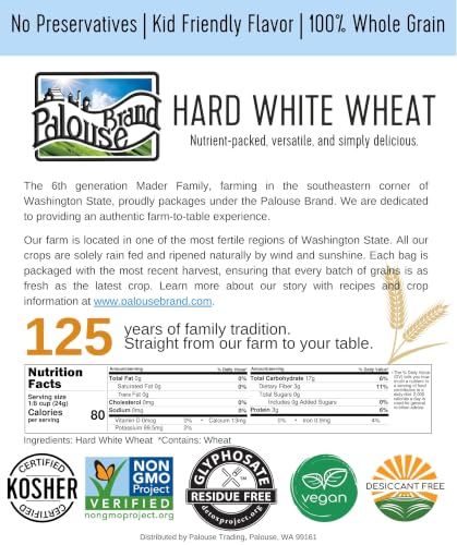 Image of Palouse Brand Certified Glyphosate Residue Free Hard White Wheat Berries | 15 LBS (3-5 lb bags) | Non-GMO Project Verified | Kosher