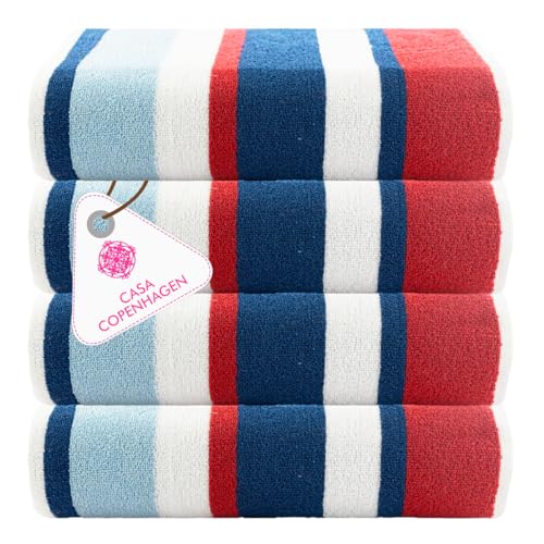 Casa Copenhagen Set de Regalo de 4 Toallas – Rojo, Toallas de Piscina extragrandes de 75x150 cm, 100% algodón (El Regalo de Verano Hombres y Mujeres)