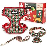 PUPTECK Christmas Dog Harness Collar and Leash Set with Gift Box, No Pull Soft Light Pet Harness, Reflective Adjustable Puppy Vest, for Small Sized Dogs Cats Walks, Red&Green S