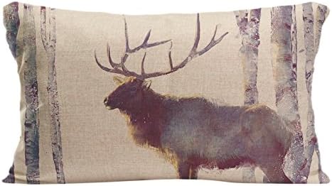 Cotton Linen Pillowcase Deer And Trees Printed Cushion Cover Lvsure Pillowcases For Livingroom Or Bedroom 12 x 20 inches / 30 cm x 50 cm