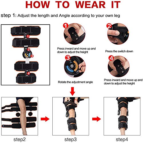 Hinged Rom Knee Brace Adjustable Knee Immobilizer Brace Support Splint Stabilizer Wrap Sprain Post-Op Hemiplegia Fixation, Adjustable For Left Leg And Right Leg (With Shoulder Strap) #TOP7