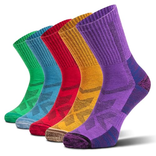 NORDIC Socks Merino Wool Crew Hiking Socks 5-Pack Unisex (Colourful L)