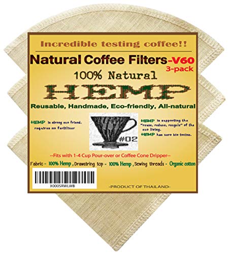 P&F(3 pack) Natural Reusable Coffee Filters 02, Hario V60 02 Style, No Harmful Chemical, All Natural