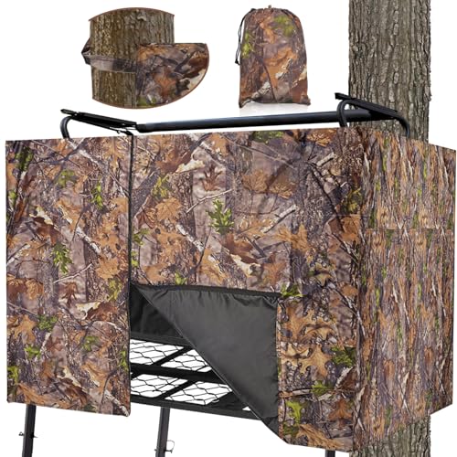 Hunting Tree Stand Blind - 112" x 40" Deer Ladder Stands Blinds Accessories, Camo Treestand Cover Kit Gear Camouflage Window, 2-3 Person Men Elevated Treestands Covers with Zipper and Two Inner Pocket