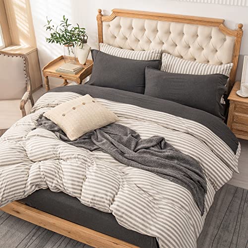 Pure Era Jersey Knit 4Pc Bed Sheet Set 100% T-Shirt Heather Cotton Super Soft Comfy Breathable Fits Mattress Up To 20" Extra Deep Pocket (Charcoal Dark Grey, Queen) #TOP3