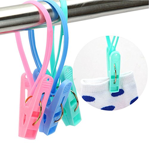 Yueton B014QMPIR2 Pack Of 12 Clothes Peg Clip Pins Rope Hanging Clothesline Windproof Hanger thumb #5