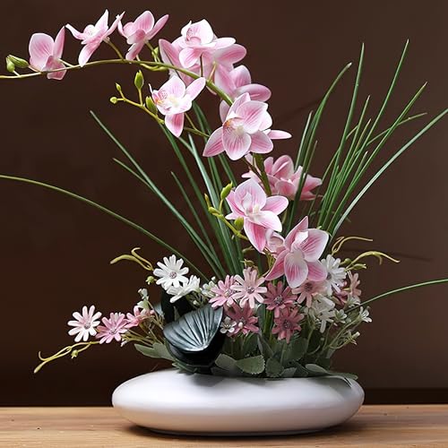SYDDOL Orchidée Artificielle en Pot, 45 cm de Hauteur, Orchidée Factice au Look Réaliste, Arrangement Floral Zen Décoratif pour la Décoration de Maison...