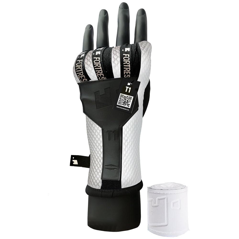 Fortress Boxing Boxing Hand Wraps - Shockproof Wrist Support with Hook & Loop & 1m Default Compression Wrap - Quick Hand Wraps Boxing, Muay Thai, Kickboxing & MMA Gloves - T1 Boxing Wraps