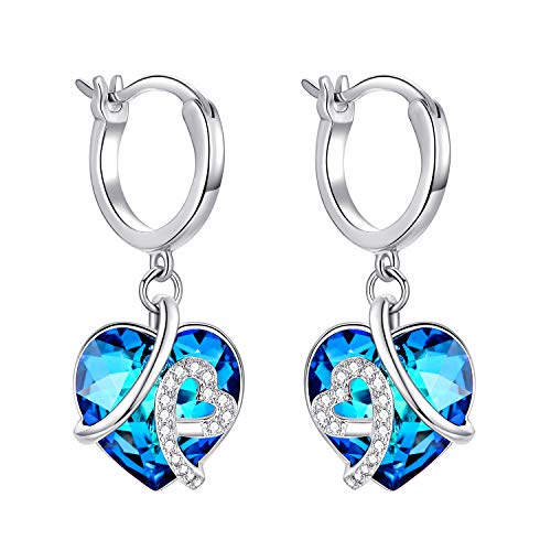 Heart Dangle Earrings Sterling Silver Hoop Crystals Earrings for Women Dangle Earrings Birthday Jewelry Gift for Wife