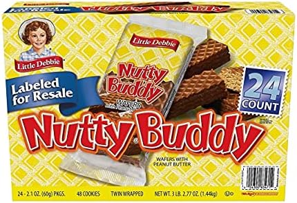 Little Debbie Nutty Buddy Chocolate Fudge & Peanut Butter Wafer Bars, 2 Bars per Package - 2.1, Oz 50.4 Ounce (Pack of 24)