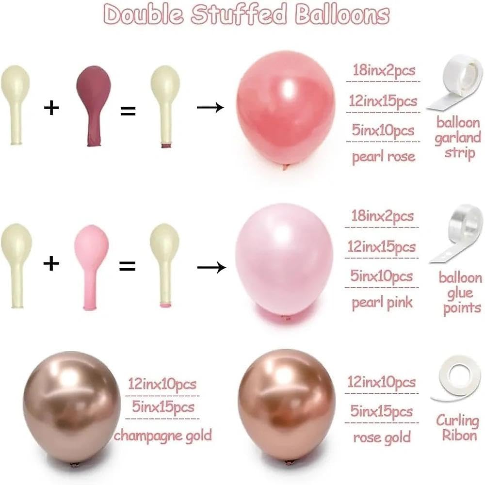 Pink White Gold Balloon Arch DOUBLE STUFFED Pearl Pink White Balloons for Birthday Baby Shower Wedding Bridal Party Decorations