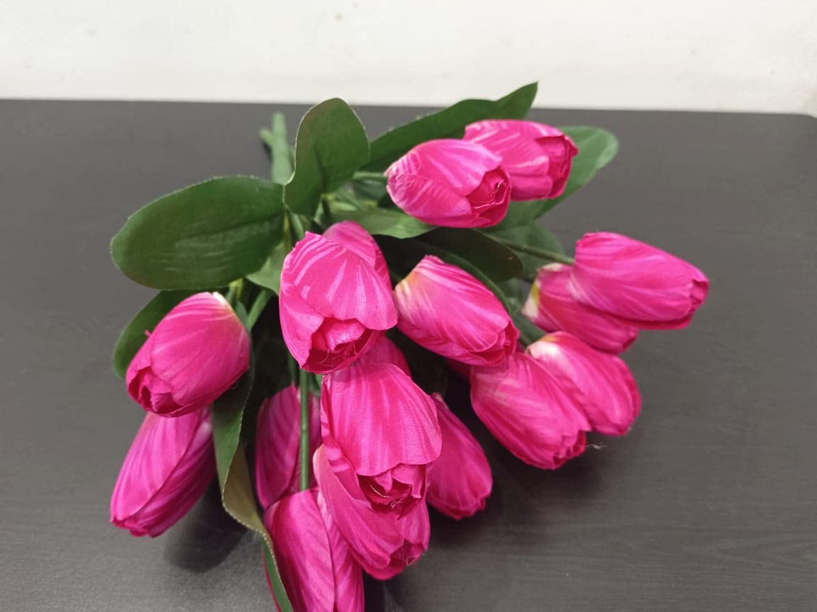 DN Enterprises Artificial Tulip Flower Bunches (Set of 2) – White & Pink, Faux Flowers for Home Décor, Tabletop, Bedroom, Living Room, Wedding Decoration (Pot Not Included)