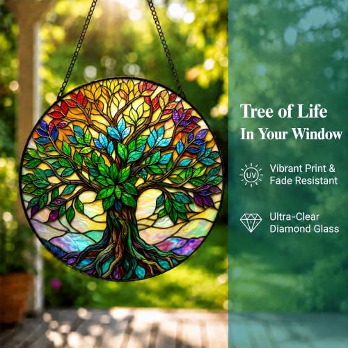Stained Glass Window Hanging, Tree of Life 3D Embossed Diamond Glass S - image 7