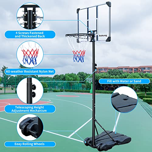 Aokung Portable Basketball Hoop Stand W/Wheels For Kids Youth Adjustable Height 5.4Ft - 7Ft Use For Indoor Outdoor Basketball Goals Play Set #TOP4