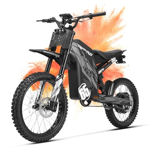 HAPPYRUN G300 Pro Electric Dirt Bike for Adults 72V 30Ah High-Capacity Battery 6500W High-Power Motor 50 MPH Speed 70 Mile Long Range 350 lbs Load Capacity Off-Road Hydraulic Brakes (Black)