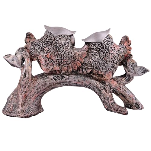 Image of Owl Family Sitting on Tree Decorative Bird Showpieces Statue for Home Decor Living Room Bedroom Wall Shelf Table Top Garden Decoration Items -1