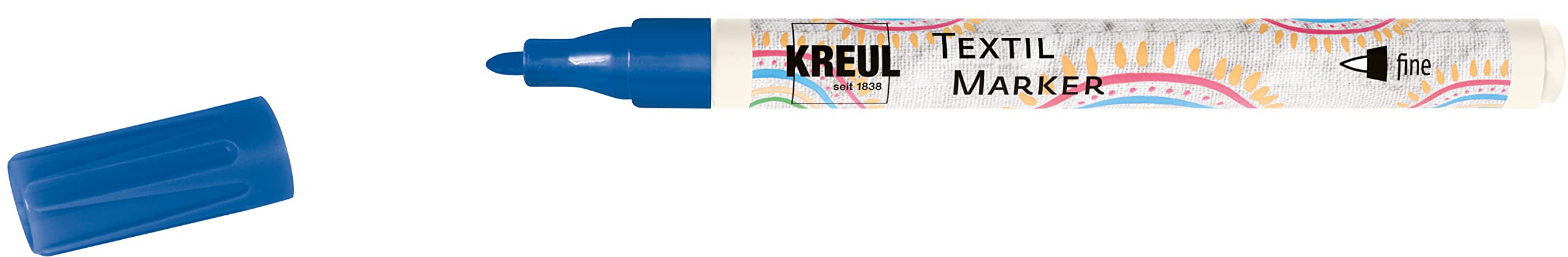 KREUL 90668 - Textile Marker Fine, Blue, with Resistant Fibre Tip, Line Width Approx. 1 to 2 mm, Fabric Paint Pen for Light Fabrics and Textiles, Washable After Fixing