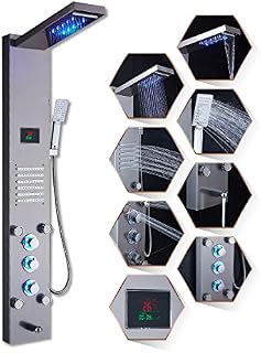 ELLO&ALLO LED Rainfall Waterfall Shower Head Rain Massage System with Body Jets Stainless