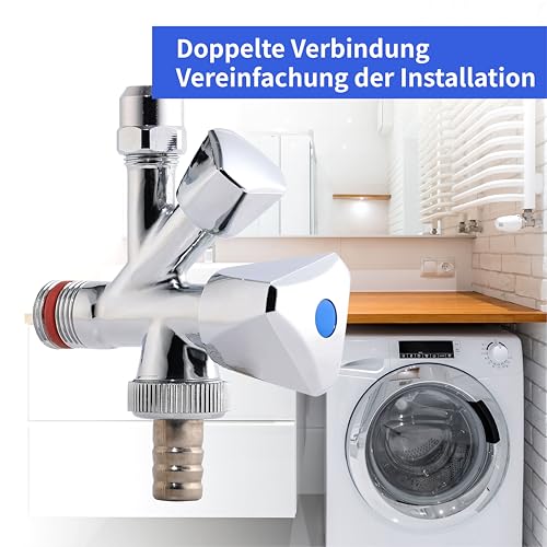 KOOBON Kombi Eckventil Selbstdichtend, 1/2 Wandanschluss, 3/8 Schlauchanschluss, Chrom Kombinations-Eckventil für Kalt und Warmwasserleitungen