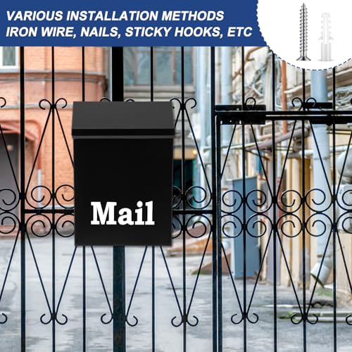 Image of MorningRo 10 x 7 x 3 Inch Small Black Wall Mount Mailbox with Lock Key for Outside Apartment Porch Rust Proof Security Key Drop Box for Letters Newspapers Cards