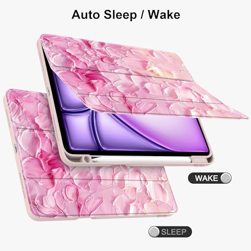 Batianda Designed Case for New iPad (A16) 11 inch 2025 / iPad 10th 10.9-inch 2022 [Built-in Pencil Holder] Shockproof Cover with Clear Transparent Back Shell TPU Bumper Auto Sleep/Wake, Pink Relief by Batianda - Image 3