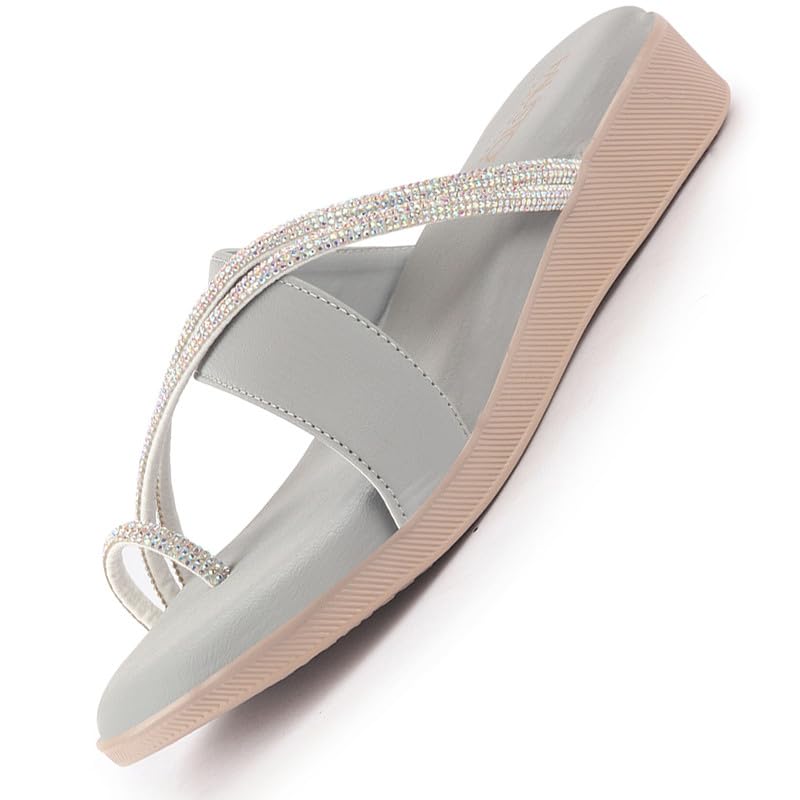 Image of FAUSTO Women Embellished Shimmery Cross Strap Toe Ring Wedding Slip On Slippers | Soft Cushioned Footbed Wedge Sandals | Party, Mehndi, Festive
