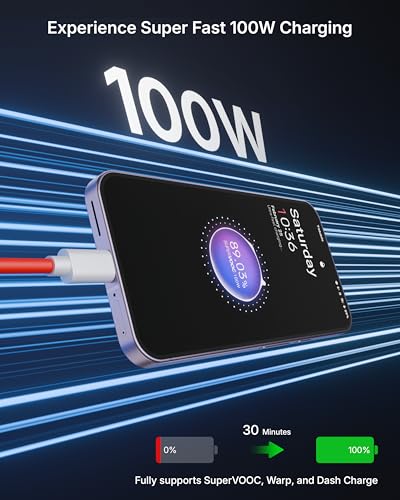 Image of FEDUS ZETTA-X2I 100W 1Meter USB A to Type C Fast Charging SuperVOOC Charger Cable for Oppo Find X9 /X8 /Reno 15 Pro /14 Pro /13 /12 /11 & Realme GT 7 /Narzo 80 /90 /100, 9.1A Dart Fast Charging Cord, Red