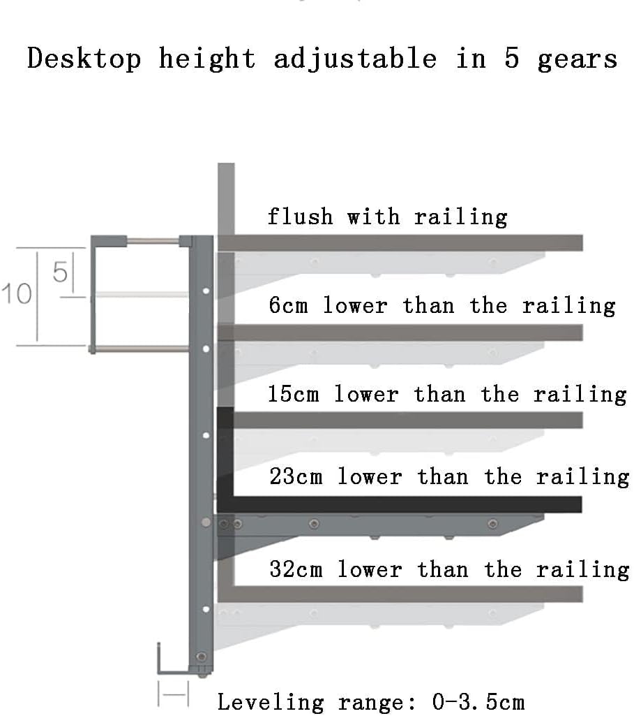 Balcony Folding Hanging Table Adjustable Railing Bar Table Outdoor Wall-Mounted Deck Side Table for Patio Garden (Black/White)(Gold,100 * 40cm/39.3 * 15.7in)